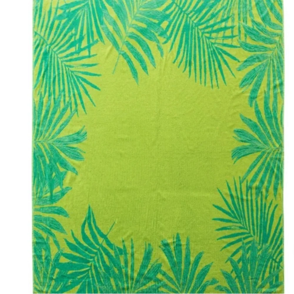 Tropical Green Palm Leaf Beach Towel for Two